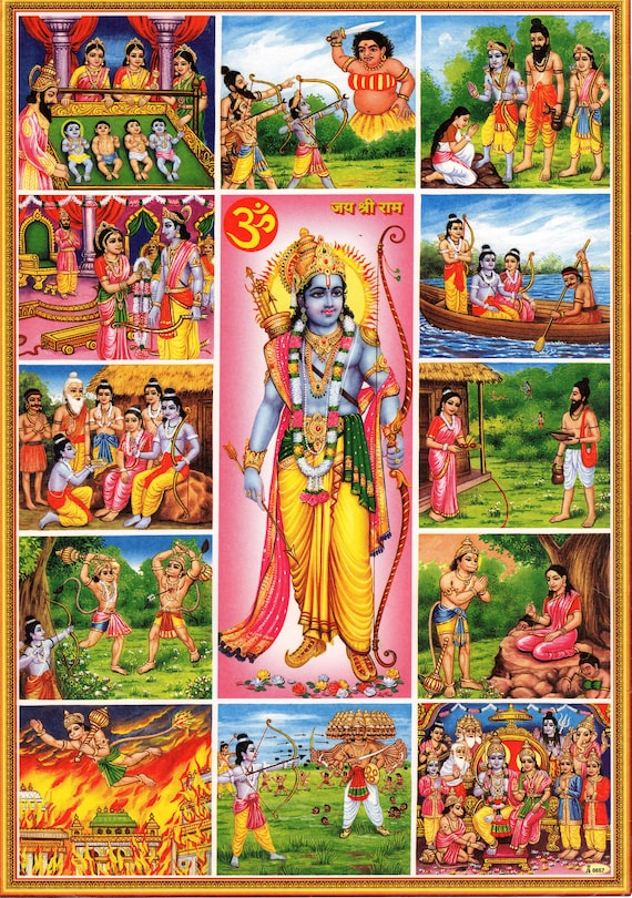 Rama & Ramayana Scenes ... Large Vintage-style Indian Hindu Devotional Poster Print - Etsy Australia
