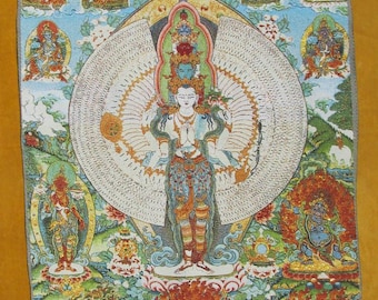 Avalokitesvara - Very Large Tibetan Thanka silk cloth embroidery.
