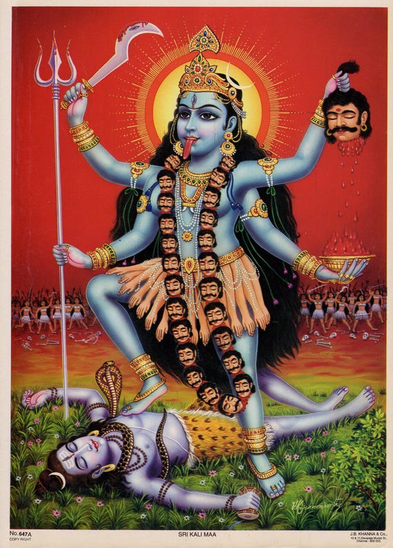 希少、ヒンドゥー教、インドの女神、キャンバスアート、裏面フック付き