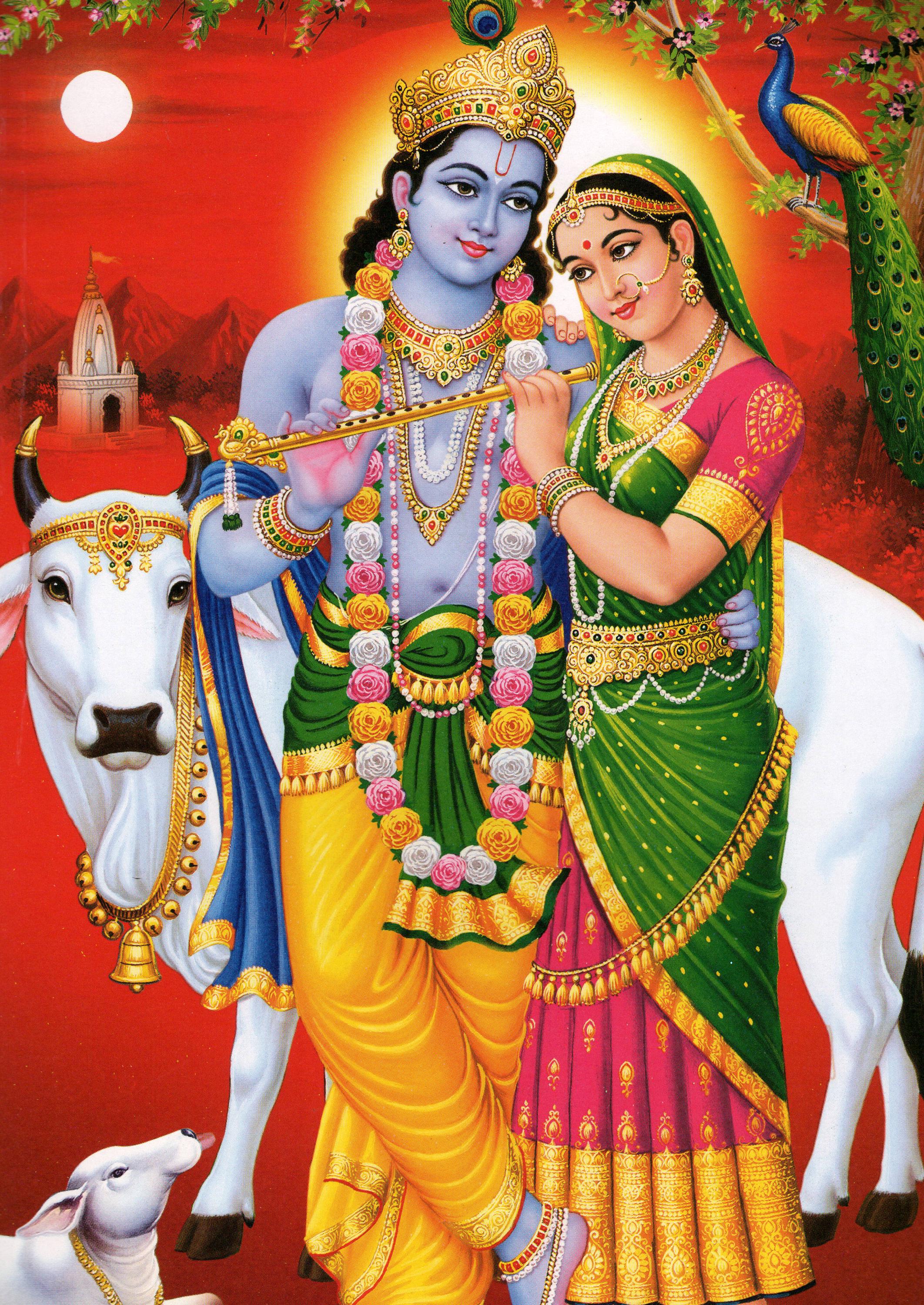 クリシュナとラーダー…インドのヴィンテージスタイルの大きな宗教的な