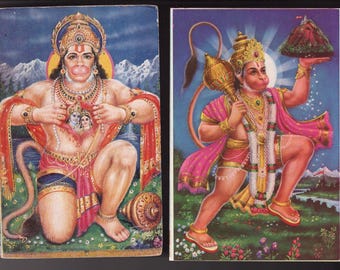 Vintage Indian Postcards x2 - Hanuman.