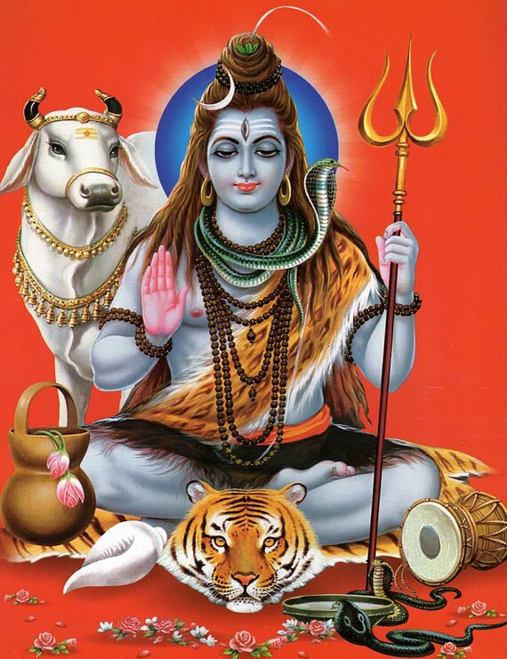 シヴァの祝福…ヴィンテージスタイルのインドのヒンドゥー教の信仰の