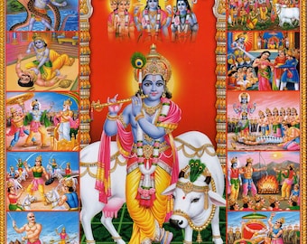 Krishna ... Large Indian Vintage-style Devotional Print