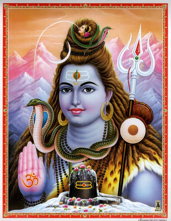 シヴァの祝福…ヴィンテージスタイルのインドのヒンドゥー教の信仰の