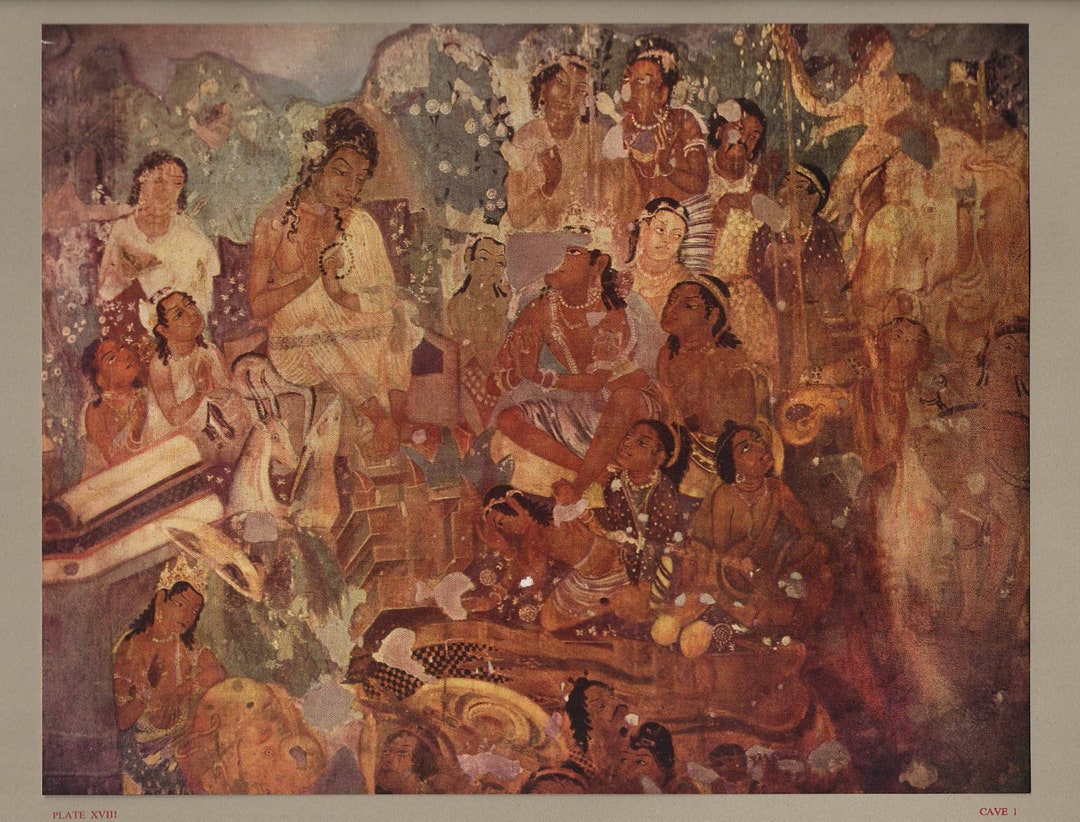 Ajanta Caves Paintings Print From 1956.