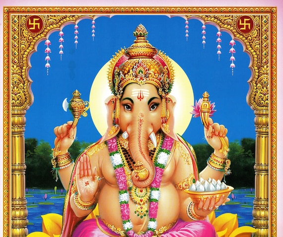 Statue Ganesh 4 Bras - Doré, Blanc Et Rose - Numéro 19 - Neuf Avec étiquettes