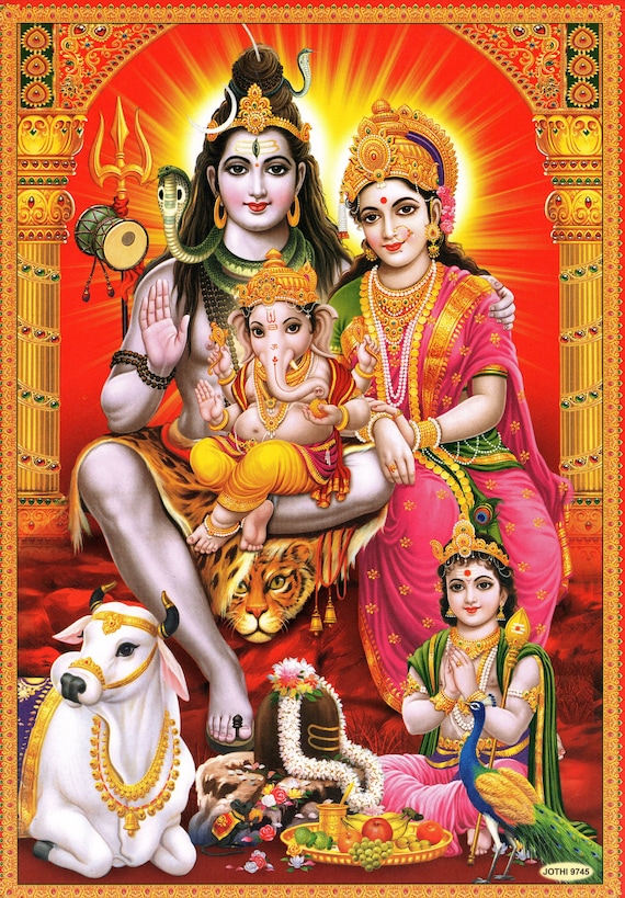 Shiva & Parvati  Large Vintage-style Indian Hindu Devotional poster print