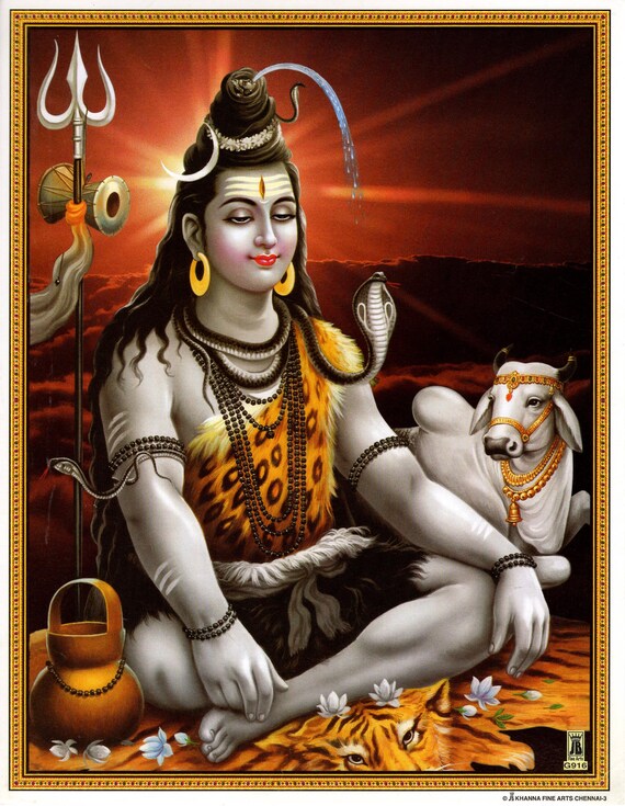シヴァ…ビンテージスタイルのインドのヒンドゥー教の信仰のポスター