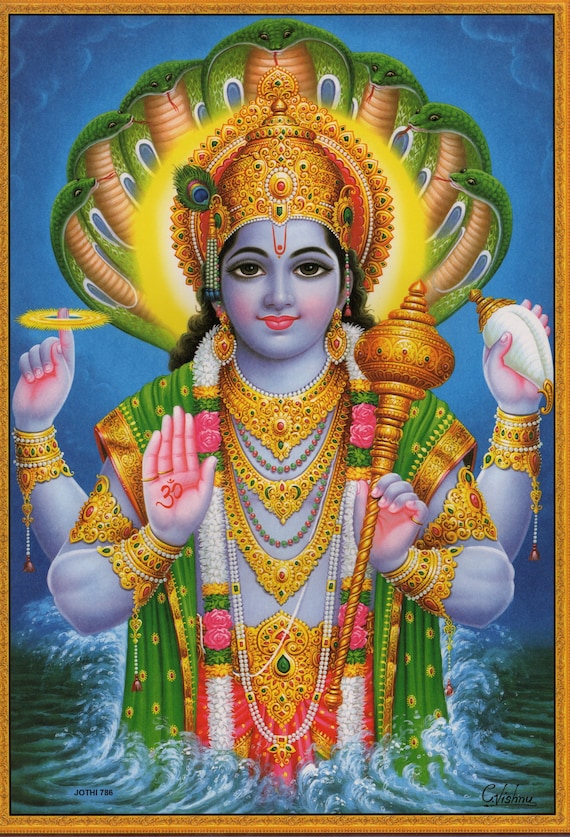 Vishnu art, Vishnu - Large Vintage-style Indian Hindu Devotional poster  print