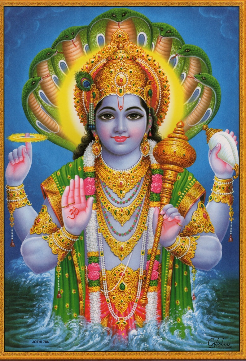 Vishnu art, Vishnu Large Vintage-style Indian Hindu Devotional poster print image 1