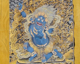 Mahakala - Very Large Tibetan Thanka silk cloth machine embroidery.