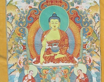 The Buddha - Very Large Tibetan Thanka silk cloth machine embroidery.