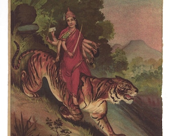 Durga ... Contemporary reprint of vintage Indian painting.