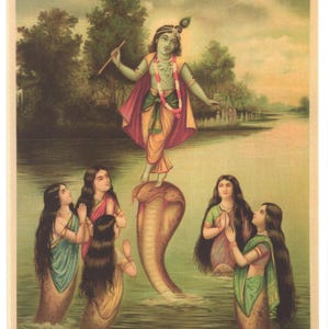 クリシュナとラーダー…インドのヴィンテージスタイルの大きな宗教的な