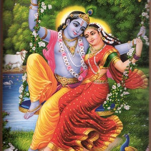 Krishna & Radha ... Large Indian Vintage-style Devotional Print