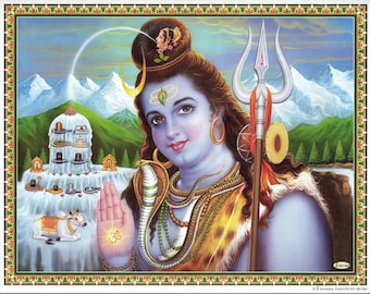 Shiva Blesses ... Vintage-style Indian Hindu devotional poster print