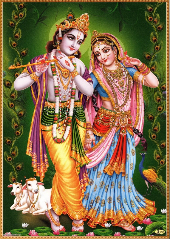 Krishna Art Krishna & Radha Large Indian Vintagestyle Etsy Australia