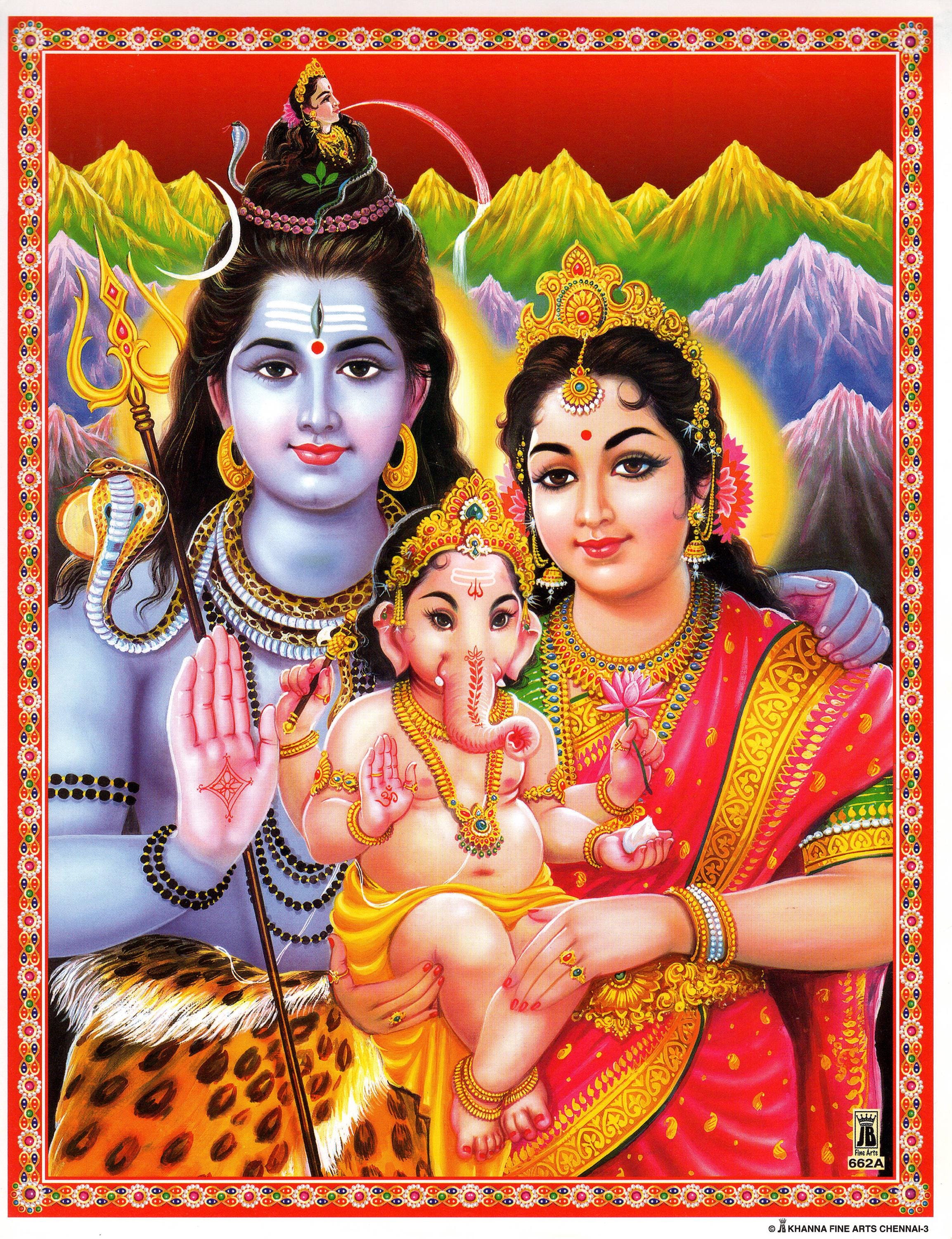 シヴァとその家族が祝福しますヴィンテージスタイルのインドの