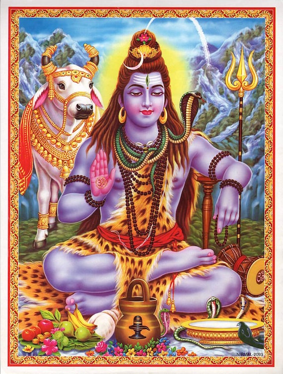 シヴァの祝福…ヴィンテージスタイルのインドのヒンドゥー教の信仰の