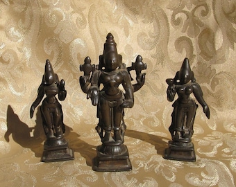 Antique Statues of Vishnu with Sridevi & Bhudevi.