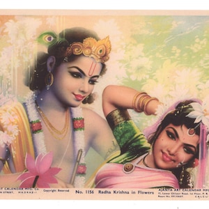 Radha Krishna  - Contemporary reprint of Vintage Indian Hindu Devotional poster print
