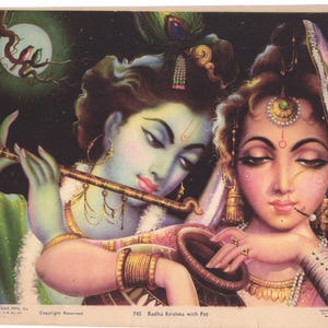 Krishna & Radha ... Large Contemporary reprint of vintage Indian print.