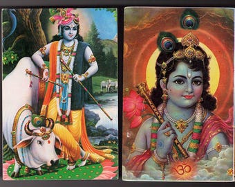 Vintage Indian Postcards x2 - Krishna.