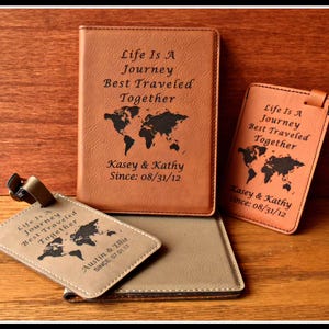 Passport Cover and Luggage Tag Set, Leatherette, Leather, Personalized, Bride, Groom Gift, Anniversary, Christmas, Travel Gift, Retirement