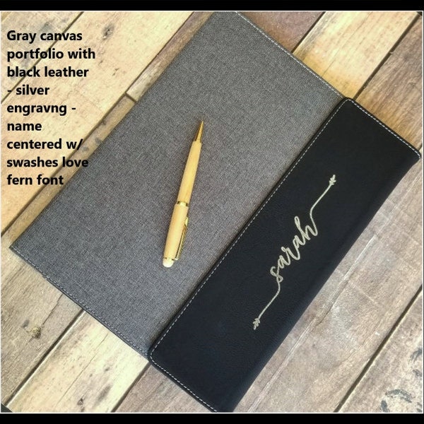 PORTFOLIO Personalized Canvas & Leather with Notepad, 9.5" x 12" Customized Leatherette,  Business Gift, Monogrammed, Graduation School Gift