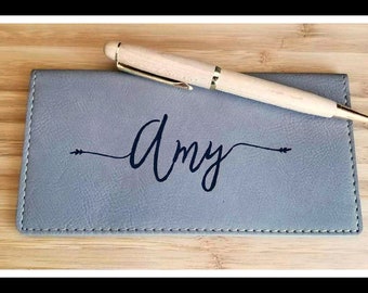 Custom Faux Leather Checkbook Cover, Vegan, Personalized Checkbook Wallet, Check Book Pocket Book, Check Book Cover, Gift For Her, Him