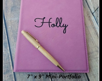 MINI - PORTFOLIO Personalized Leather with Notepad, 7" x 9" Customized Leatherette Padfolio, Business Gift, Monogrammed, Graduation Gift