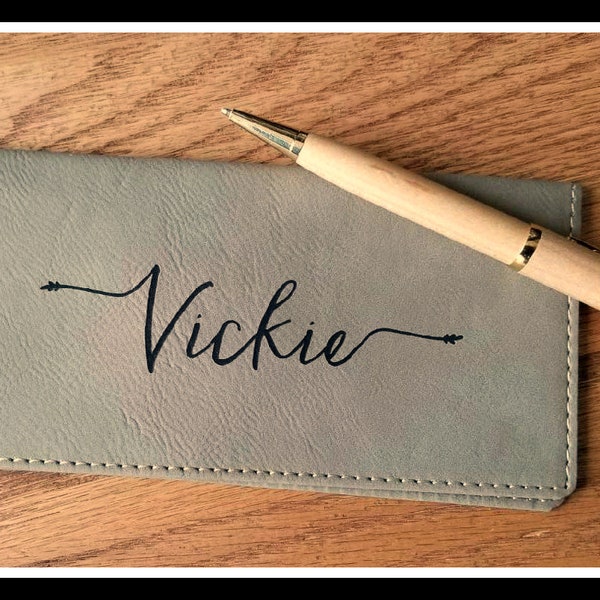 Custom Faux Leather Checkbook Cover, Vegan, Personalized Checkbook Wallet, Check Book Pocket Book, Check Book Cover, Gift For Her, Him