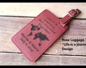 Luggage Tag Life Is A Journey Mr and Mrs Leather Vegan Personalized Bride & Groom Wedding Gift Honeymoon Travel Tag With/O Message Card