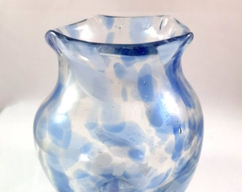 Handmade Art Glass Vase, Mixed Blues, Christmas Gift