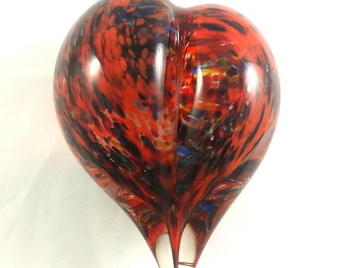 Mother/'s Day Gift Handmade Art Glass Heart Paperweight Orange and Blue