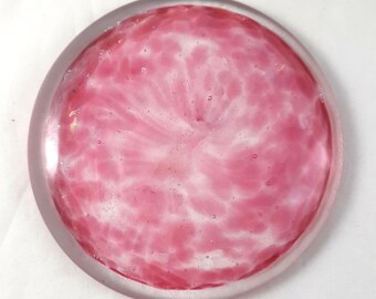 Handmade Art Glass Rondel, Strawberry Red and Rainbow Dichroic, For Stained Glass Artists, 3.75"