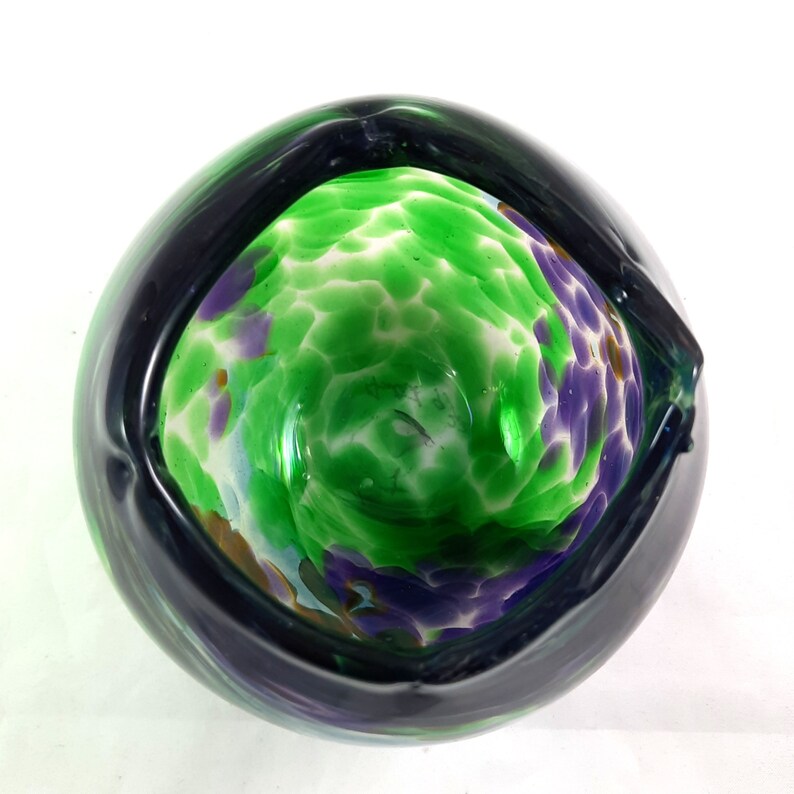 Handmade Art Glass Vase, Green Purple Blue Amber, Christmas Gift image 3