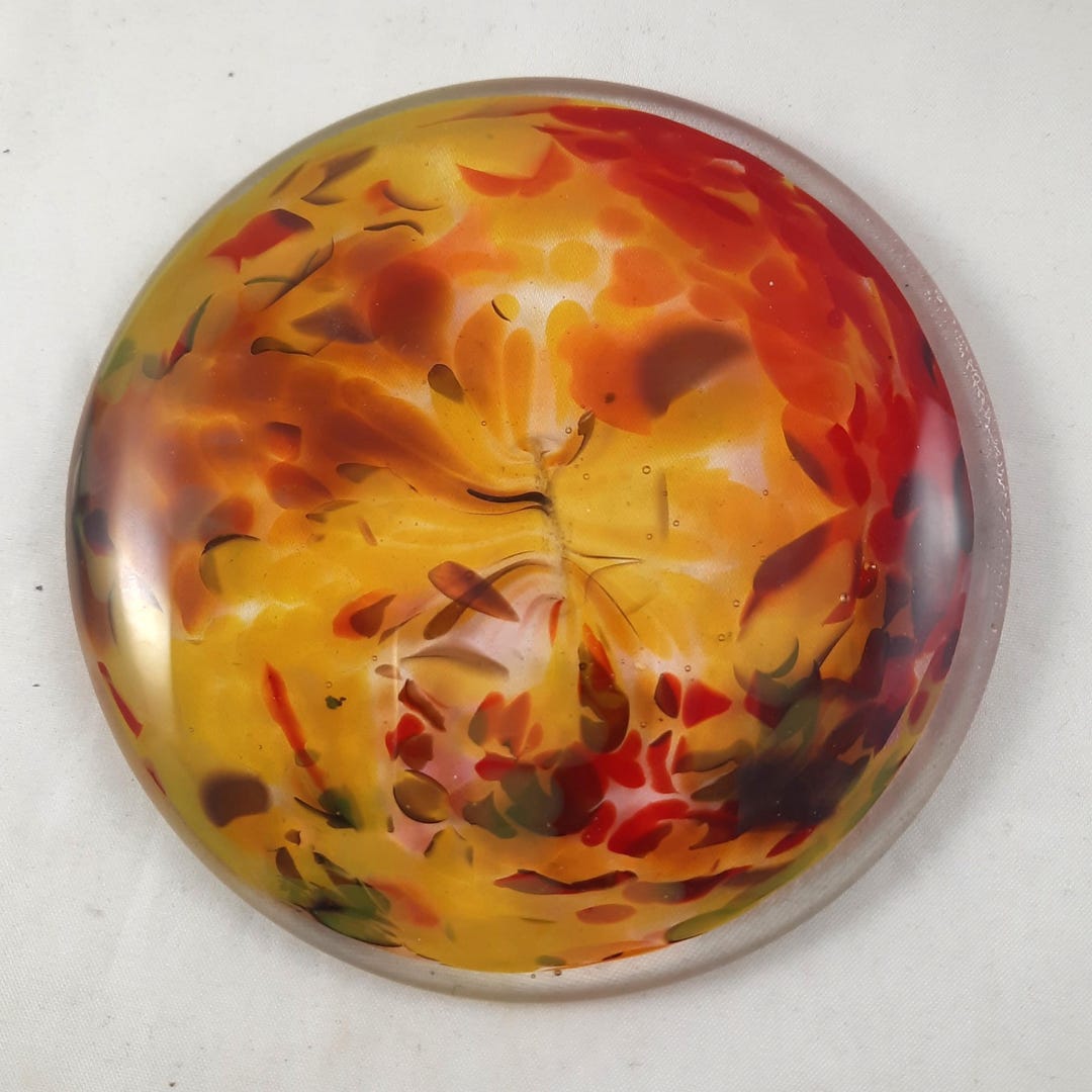 Art Glass Rondel for Stained Glass Work, Red Orange Yellow Amber Sun, 4 ...