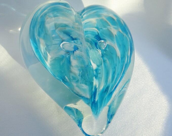 Handmade Blue and White Art Glass Heart Paperweight Valentine Etsy