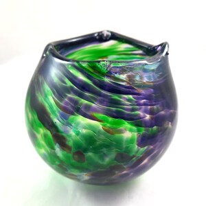 Handmade Art Glass Vase, Green Purple Blue Amber, Christmas Gift image 2