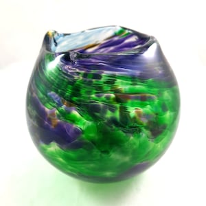 Handmade Art Glass Vase, Green Purple Blue Amber, Christmas Gift image 1
