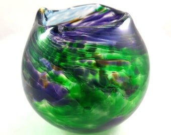 Handmade Art Glass Vase, Green Purple Blue Amber, Christmas Gift