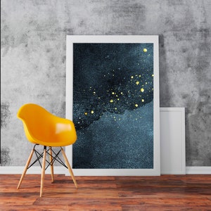 Gold Splatter Blue Abstract Marble - Classic Art Wall Art Print Poster Rolled Cotton Matt Canvas Photo