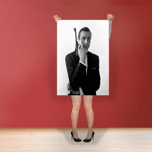 Sean Connery - Classic Art Print Poster Rolled Cotton Matt Canvas  - Connery is best known for portraying the character James Bond Photo