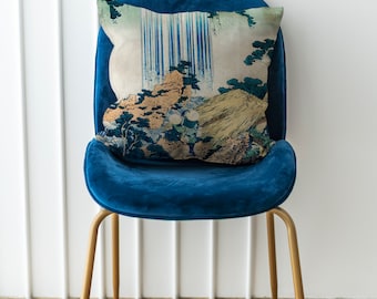 Yoro Waterfall in Mino Province Katsushika Hokusai Japanese Painting - Cushion Case Pillow Covers, New Velvet Textile