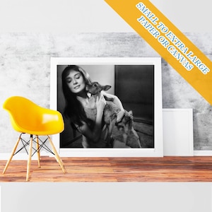 Audrey Hepburn deer - Classic Art Print Poster Cotton Matt Canvas  Hollywood&#39;s Golden Age style Wall Art Black & white romantic films Photo