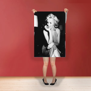 Marilyn Monroe Thinking - Classic Art Print Poster Rolled Cotton Matt Canvas Wall Art - Black & white Photo