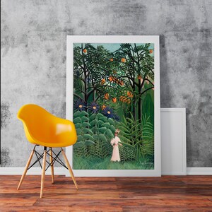 Woman Walking in Exotic Forest Henri Rousseau Vintage Reproduction - Classic Art Wall Art Print Poster Rolled Cotton Matt Canvas Photo