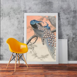 Two Peacocks Branch Tree Birds Ohara Koson Artwork Japanese Painting - Classic Art Wall Art Print Poster Rolled Cotton Matt Canvas Photo