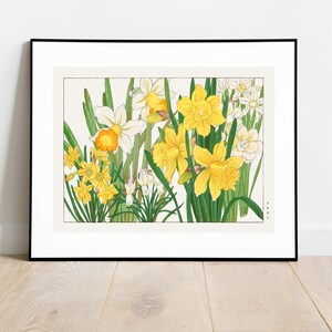 Narzisse Holzschnitt - Japanisch Japan Helle Illustration Vintage Reproduktion - Wand Kunst Druck Poster Matt oder seidenmatt